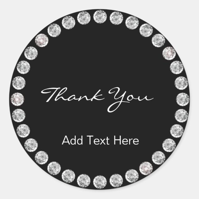 Personalised Elegant & Classy Black with Diamonds Classic Round Sticker (Front)