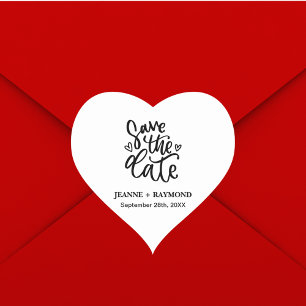 Personalised Elegant Clean Wedding Save the date Heart Sticker