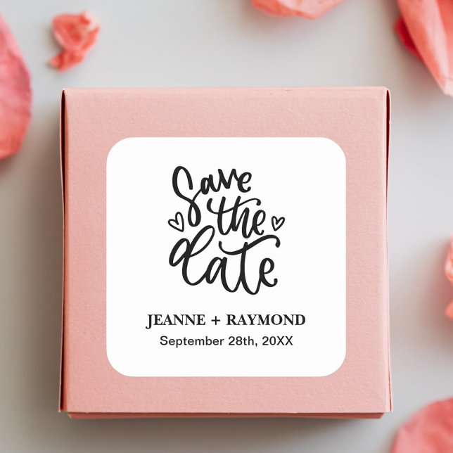 Personalised Elegant Clean Wedding Save the date Square Sticker (Elegant clean save the date sticker adds personalized style to wedding mailings.)