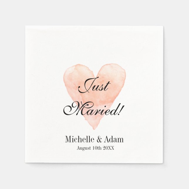 Personalised elegant coral heart wedding napkins (Front)