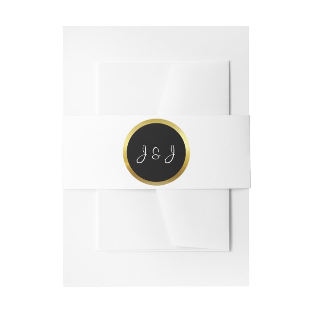 Personalised Elegant Custom Black & Gold Wedding Invitation Belly Band (Front Example)