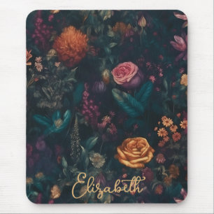Personalised Elegant Dark Gothic Floral Rose Mouse Mat