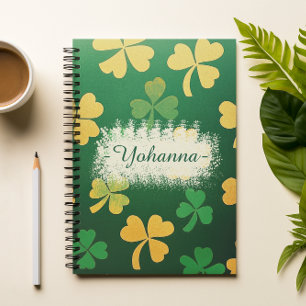 Personalised Elegant Dark Green & Gold Clover Notebook