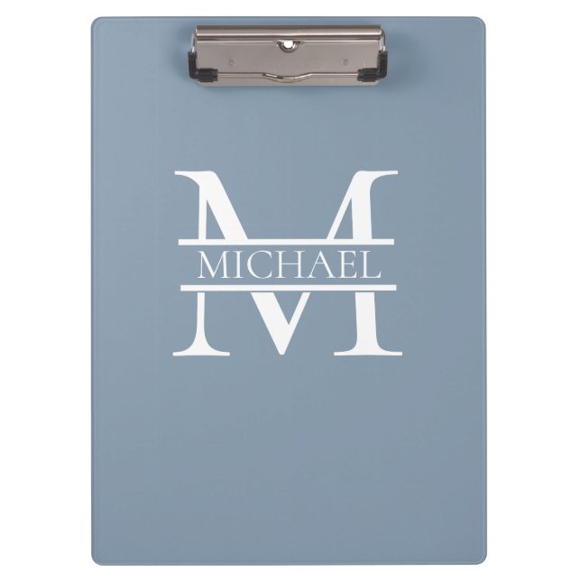 Personalised Elegant Dusty Blue Monogram and Name Clipboard (Front)