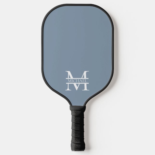 Personalised Elegant Dusty Blue Monogram and Name Pickleball Paddle (Front)