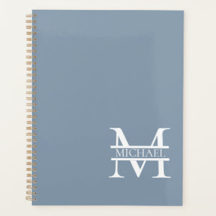Personalised Elegant Dusty Blue Monogram and Name Planner