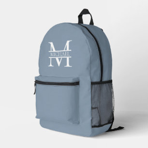 Personalised Elegant Dusty Blue Monogram and Name Printed Backpack