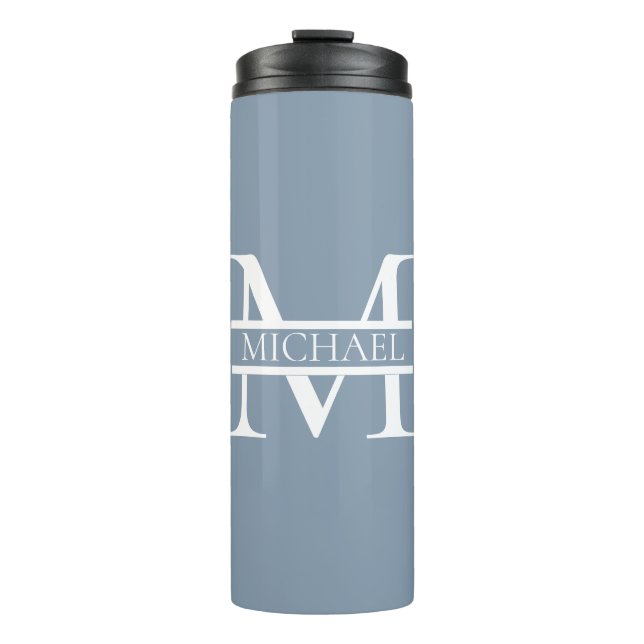 Personalised Elegant Dusty Blue Monogram and Name Thermal Tumbler (Front)
