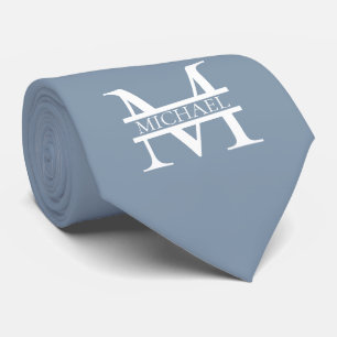 Personalised Elegant Dusty Blue Monogram and Name Tie