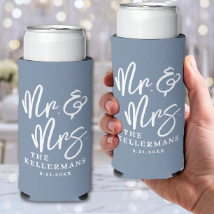 Personalised Elegant Dusty Blue Wedding Seltzer Can Cooler