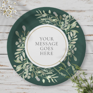Personalised Elegant Emerald Gold Greenery Paper Plate