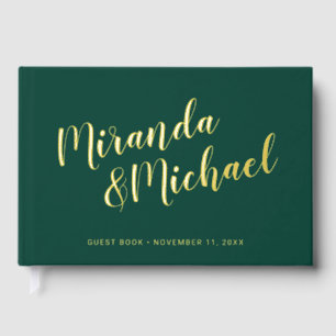 Personalised Elegant Emerald Green & Gold Wedding Guest Book