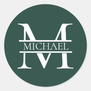 Personalised Elegant Emerald Green Monogram & Name Classic Round Sticker