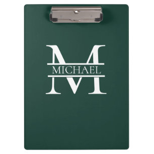 Personalised Elegant Emerald Green Monogram & Name Clipboard