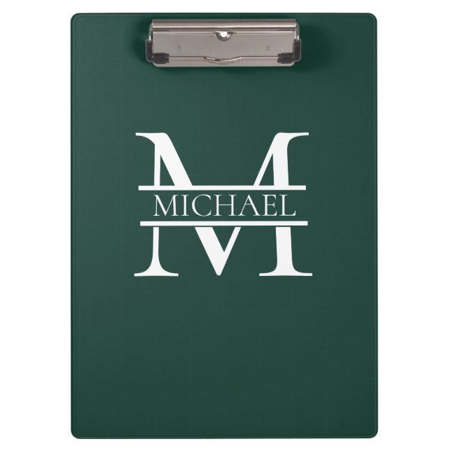 Personalised Elegant Emerald Green Monogram & Name Clipboard (Front)