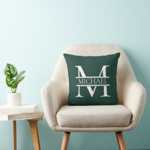 Personalised Elegant Emerald Green Monogram & Name Cushion