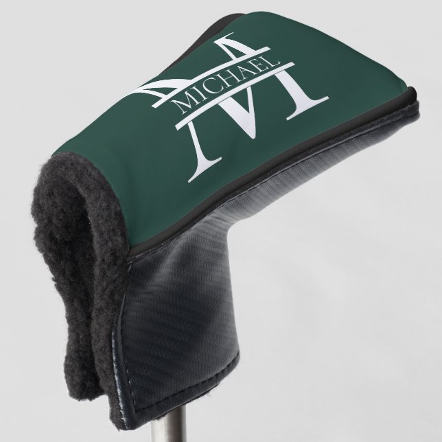 Personalised Elegant Emerald Green Monogram & Name Golf Head Cover (3/4 Front)