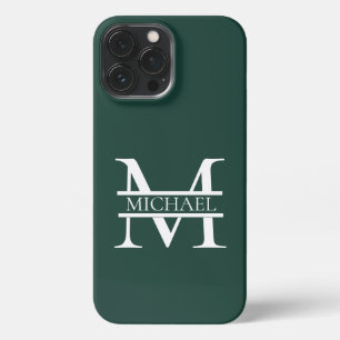 Personalised Elegant Emerald Green Monogram & Name iPhone 13 Pro Max Case