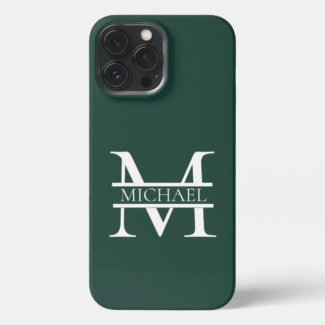 Personalised Elegant Emerald Green Monogram & Name iPhone Case (Back)