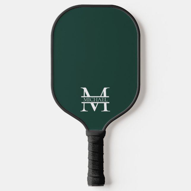 Personalised Elegant Emerald Green Monogram & Name Pickleball Paddle (Front)