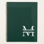 Personalised Elegant Emerald Green Monogram & Name Planner<br><div class="desc">Personalised Elegant Monogram and Name Gifts featuring personalised monogram in classic serif font style with box of name in the middle of monogram.</div>