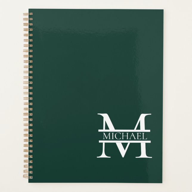 Personalised Elegant Emerald Green Monogram & Name Planner (Front)