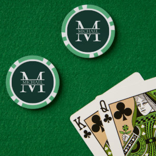 Personalised Elegant Emerald Green Monogram & Name Poker Chips