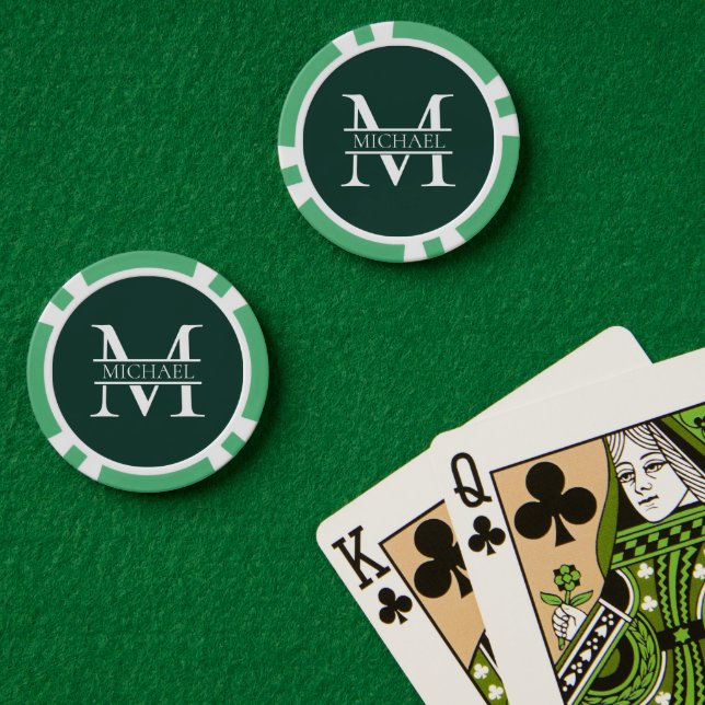 Personalised Elegant Emerald Green Monogram & Name Poker Chips (Poker Table (Double))