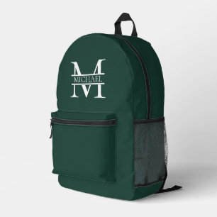 Personalised Elegant Emerald Green Monogram & Name Printed Backpack