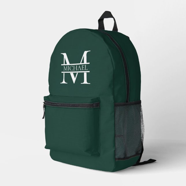 Personalised Elegant Emerald Green Monogram & Name Printed Backpack (Back Corner Right)
