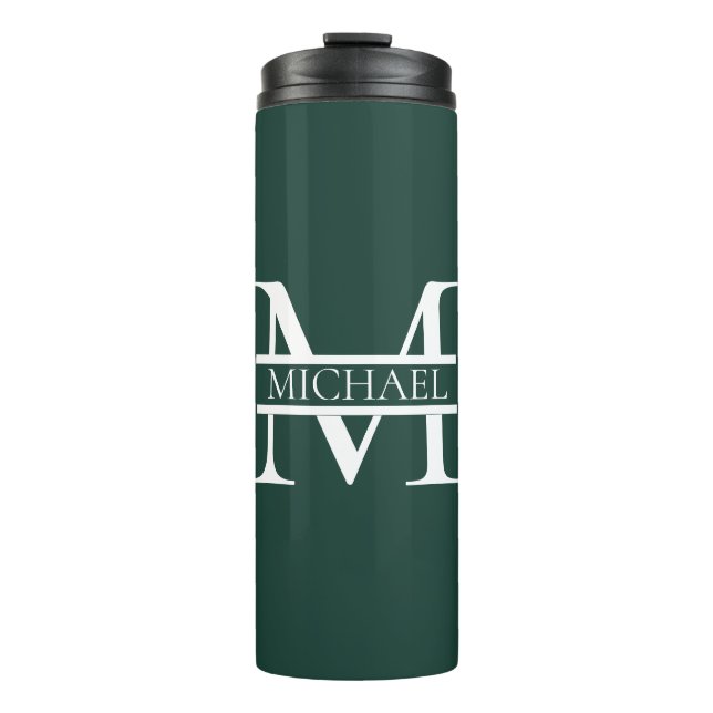 Personalised Elegant Emerald Green Monogram & Name Thermal Tumbler (Front)