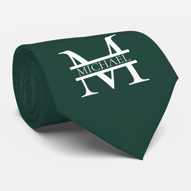 Personalised Elegant Emerald Green Monogram & Name Tie (Rolled)