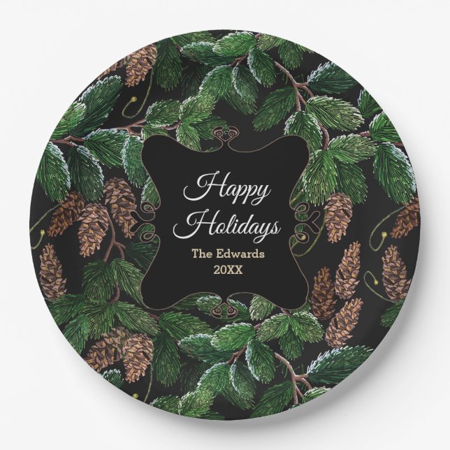 Personalised Elegant Evergreen Christmas Paper Plate (Front)
