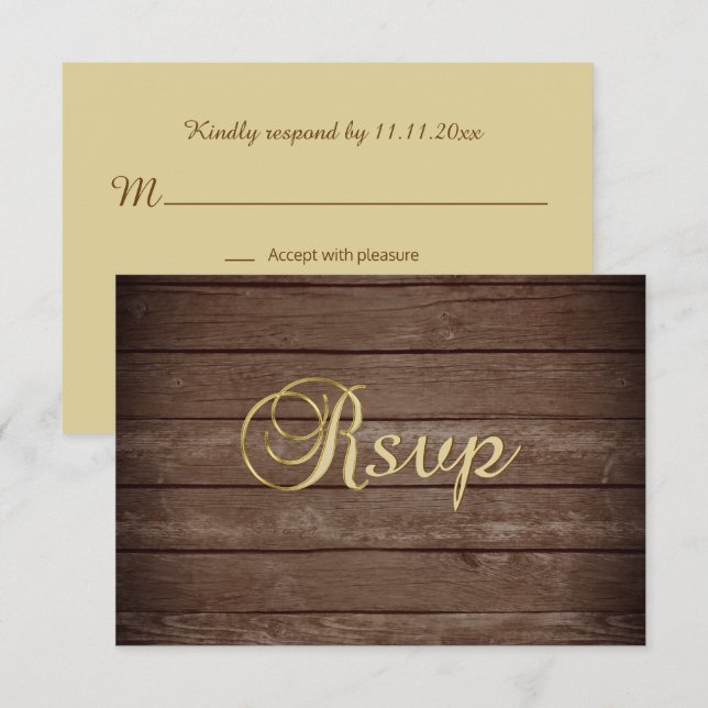Personalised Elegant Fall Rustic Wood RSVP Wedding Invitation (Front/Back)