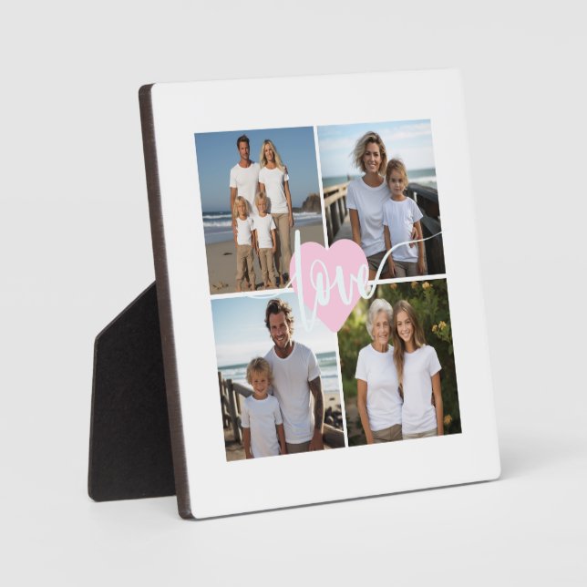 Personalised elegant Family 4 photo love heart Plaque (Front)