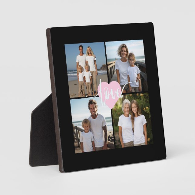 Personalised elegant Family 4 photo love heart Plaque (Front)