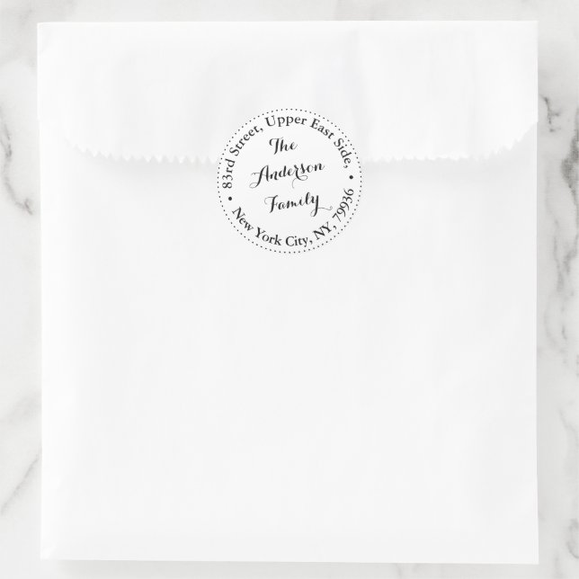Personalised Elegant Family Name Return Address Classic Round Sticker (Bag)