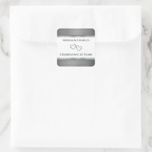 Personalised Elegant Fancy Silver 25th Anniversary Square Sticker