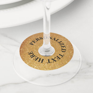 Personalised elegant faux gold glitter print wine glass tag