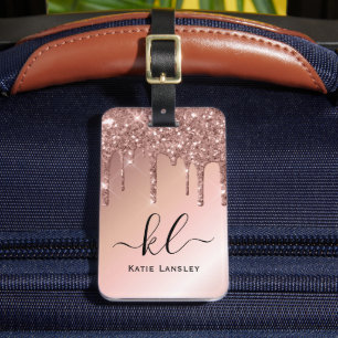 Personalised Elegant Faux Rose Gold Glitter Drips Luggage Tag