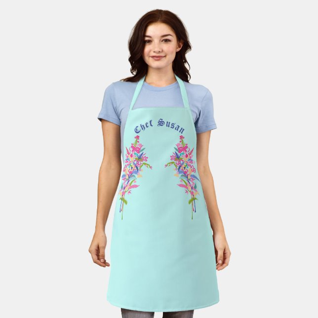 Personalised Elegant Feminine botanical Floral Apr Apron (Worn)