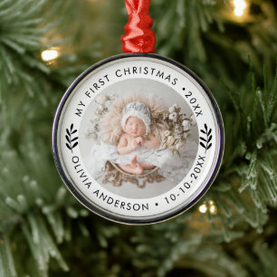 Personalised Elegant First Christmas Baby's Photo Metal Tree Decoration