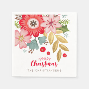 Personalised Elegant Floral Christmas Napkin