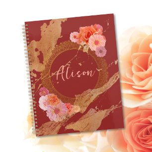 Personalised Elegant Floral Damask Golden Frame Planner