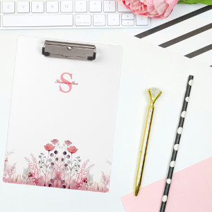 Personalised Elegant Floral Minimalist Cute Girly Clipboard
