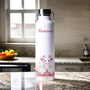 Personalised Elegant Floral Minimalist Cute Girly Water Bottle