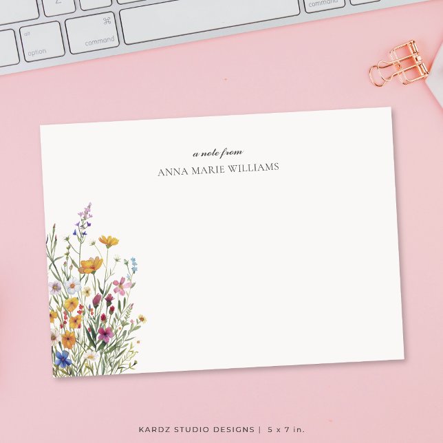 Personalised Elegant Floral Note Card (5x7 flat card is shown. Choose size, corner and paper style.)