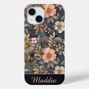 Personalised Elegant Floral Pink & Gold Pattern iPhone 15 Case