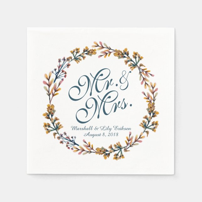 Personalised Elegant Floral Wedding | Napkin (Front)