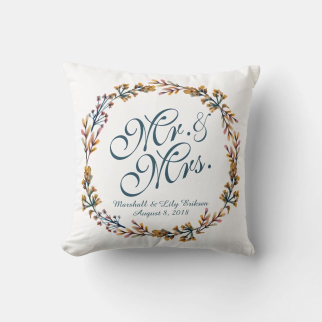 Personalised Elegant Floral Wedding Pillow (Front)